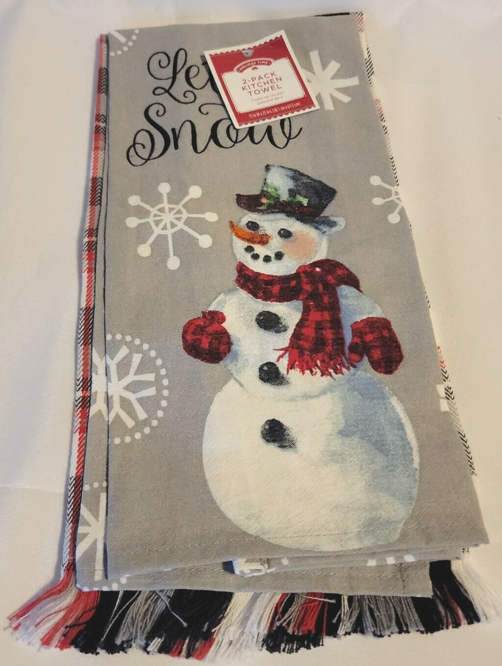 Christmas Let It Snow Plaid 2 Pack Kitchen Towel 15"x25" NWT